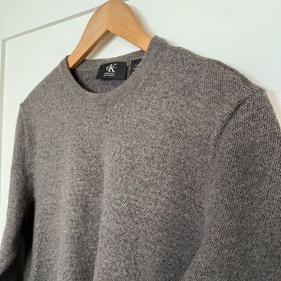 Calvin Klein Italian Yarn Sweater Womens Sz L Brown Crewneck Merino Wool Blend - Picture 3 of 10